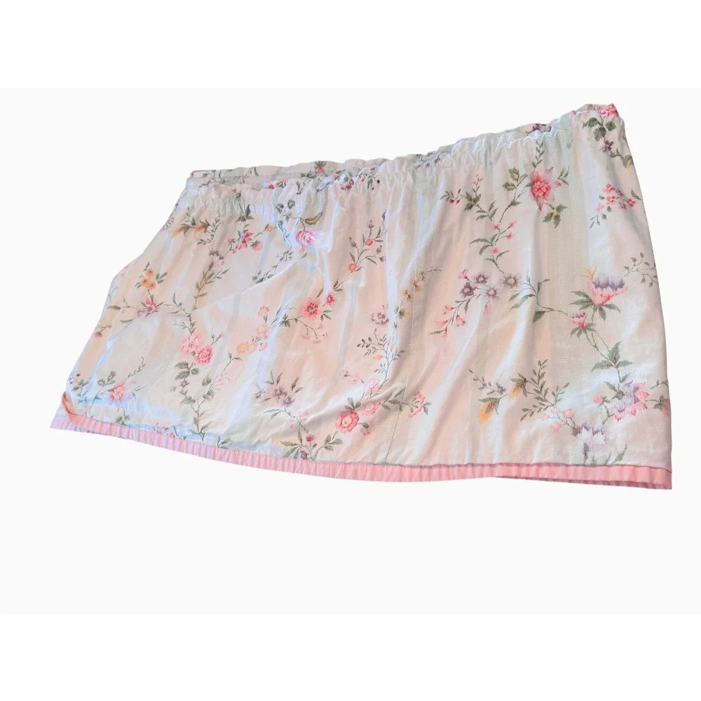 Shabby Chic Floral Kitchen Valance Set Two Rod Pocket Pink Trim Curtain 12' LONG